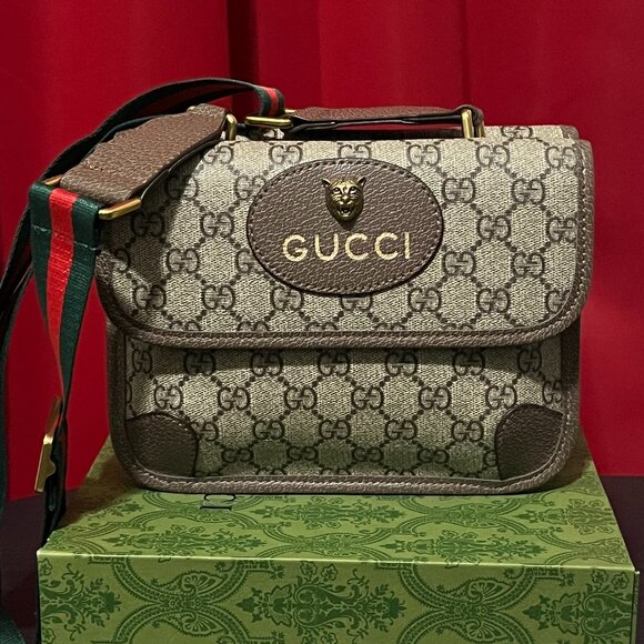 Gucci Handbags - Gucci Neo Vintage Messenger Bag, GG Supreme canvas w/ brown leather trim